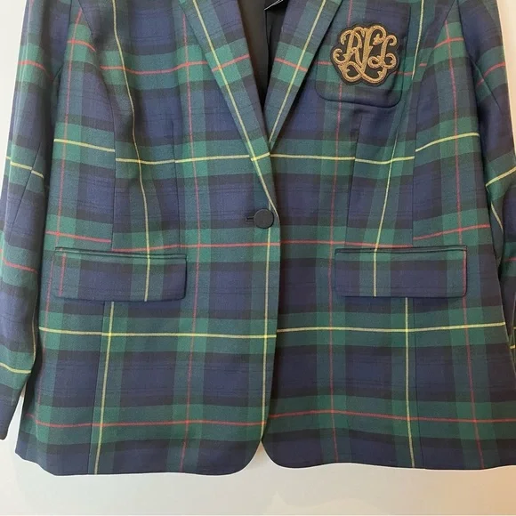 Lauren Ralph Lauren Tartan Plaid Blazer Jacket Wool Blend Bullion Patch 16W NWT - Picture 4 of 15